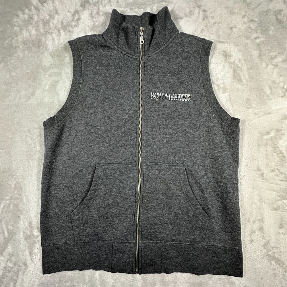 Harley Davidson Motorcycle Vest Mens Size Large Black Fleece Full Zip Biker Top
